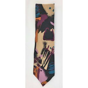 Abstract Neck Tie Purpled Blue Cream Orange Black Albert Nipon Artsy Bold Fun